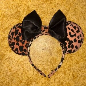 Leopard Print Minnie Ears Headband with Black Bow